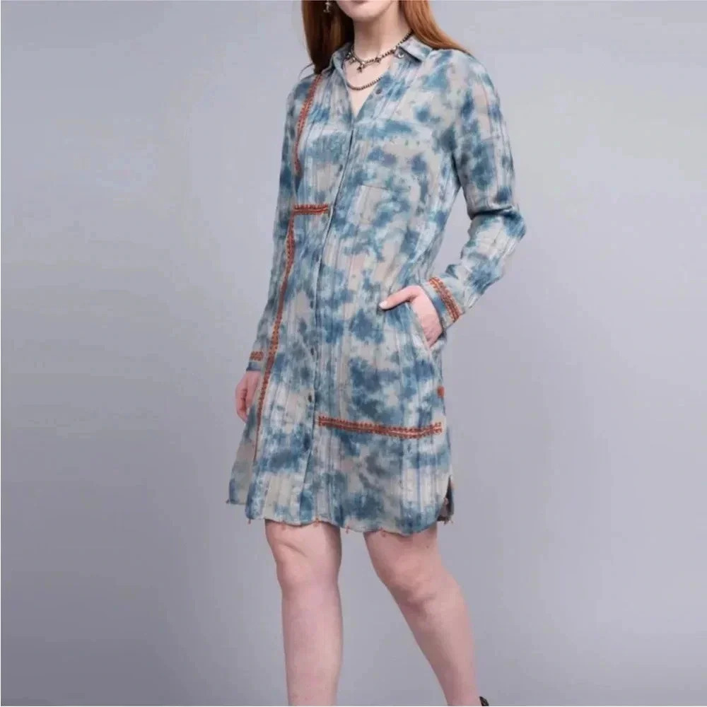 Uncle Frank tie dye blue orange Shirt Dress small